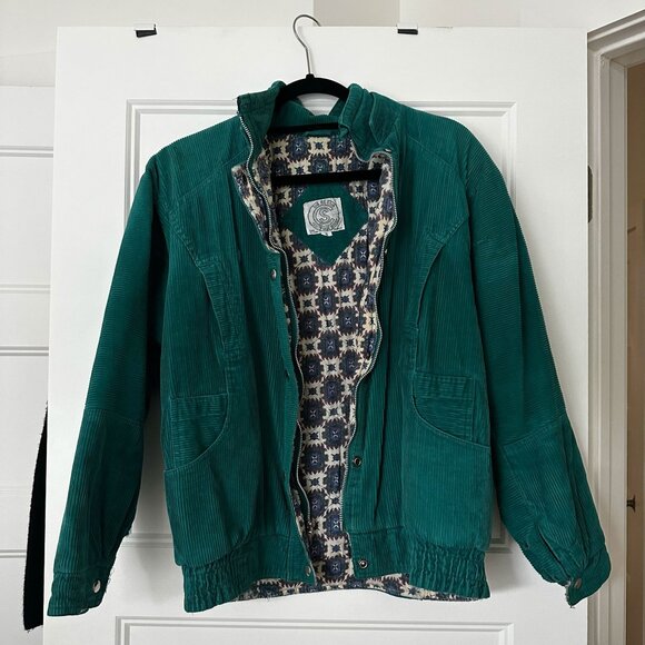 Teal corduroy bomber jacket - Picture 1 of 3